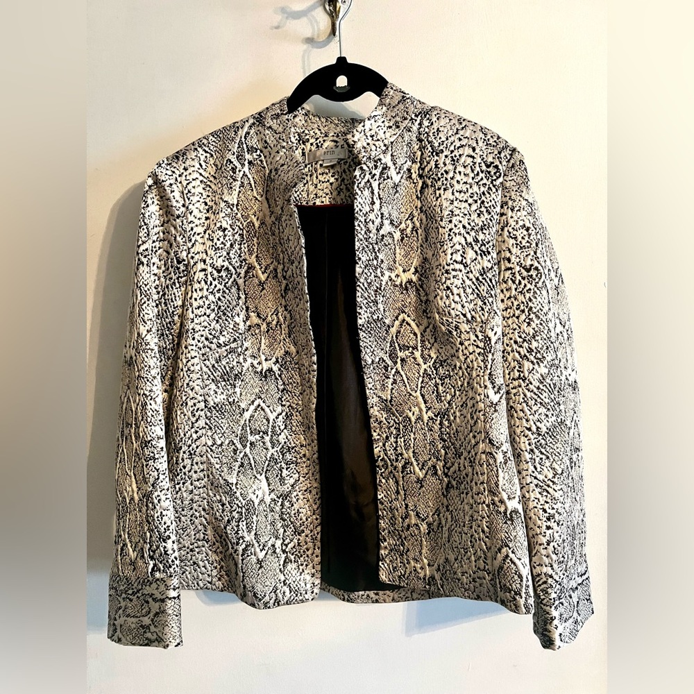 Erin Snakeskin‎ Print Blazer-Jacket-Black and Silver-Metallic-Small